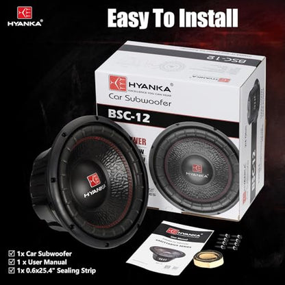 H YANKA BSC-12-2 12 Inch Subwoofer - 1100W MAX Power 12 Inch Paper Cone Subwoofer Car Audio, Black Iron Basket, 2.5“ Dual Voice Coil 2 Ohm Impedance 12 Sub for Cars - size: 12" Dual 2 Ohm