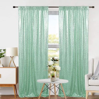 Eternal Beauty Mint Green 3mm Sequin Backdrop 2x8 Ft 2 Pack Wedding | Dense Sparkle Fabric With Breathable Mesh Backing And Rod Pocket For Easter Parties And Photo Booth Events - color: Mint Green, size: 2Ftx8Ft