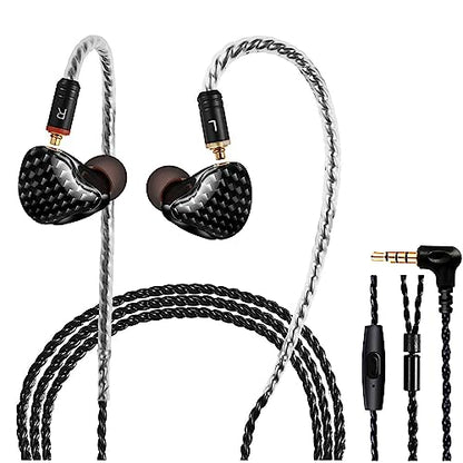 DEMAKE in Ear Monitor with Detachable 3.5mm Cable, with Mic - color: Carbon Fiber, size: With Mic