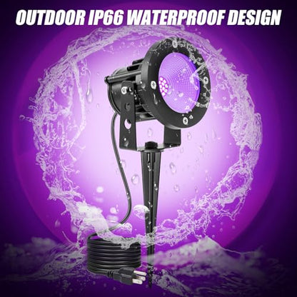iCreating 20W Black Light Spotlight - Outdoor Black Light Spot Lights IP66 Waterproof Blacklight Spotlights 395nm Blacklight Spot Lights Strong UV Spotlight with Plug for Glow Party Halloween (2 Pack)