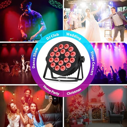 LED Par Lights DMX,90W RGBW 4IN1 LED Stage Par Lights Stage DJ Par Can Light Sound Activated Auto Play by Remote&DMX Control for Events Wedding Party DJ Stage Live Show 2 Pack