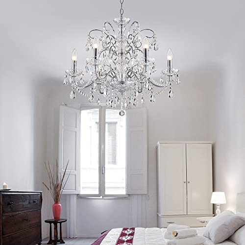 Saint Mossi 6-Lights Crystal Chandelier Crystals Raindrop Chandelier,Modern Crystal Pendant Light Fixture Modern Chandelier for Bedroom,Living Room,Dining Room,H22 X D24,Chain Adjustable - color: Clear-Chrome