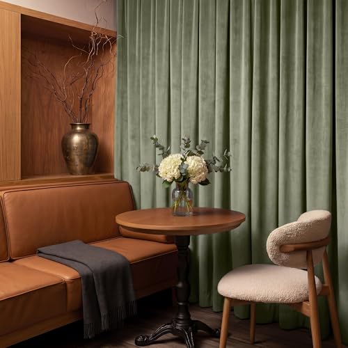 RYB HOME Sage Green Velvet Curtains 84 inches Long for Bedroom | Thermal Insulated, Room Darkening, UV Privacy Block, With Hook Belt, Back Tab, Living Dining Room, W52 x L84, 2 Panels - color: Sage Green, size: 52"W x 84"L (Pack of 2)