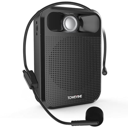 Portable Voice Amplifier, Towevine Rechargeable Microphone for Teachers, Speaker with Headset and Waistband for Classroom, Singing, Coach, Training, Presentation, Tour Guide - color: Black