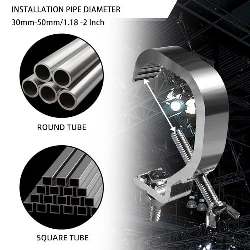 10 Pack Stage Light Truss Clamps 1.18-2 Inch | Lighting Clamps Hook, Fit 30-50 mm OD Tube/Pipe, Aluminum Alloy Truss C Clamp for DJ Light ,Spot Lights, Load Capacity 55 LB