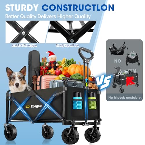 Wagons Carts Foldable, Collapsible Wagon with All-Terrain Wheels 420lbs Weight Capacity Heavy Duty Utility Wagon with Drink Holders for Beach, Garden, Camping, Shopping Groceries, Sports - size: 200L