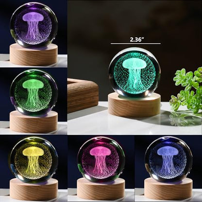 3D Jellyfish Gifts for Women - Crystals Ball 60mm Jellyfish Figurines Decor Glass Animals Figurine Keepsake Paperweight - style: Jellyfish