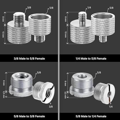IXTECH Mic Stand Adapter Set 8 pieces Metal Microphone Stand Screw Thread Adapter 5/8 Female to 3/8 Male 3/8 Female to 5/8 Male 5/8 Female to 1/4 Male 1/4 Female to 5/8 Male Tripod Adapter ADP01A Slvr - color: Silver