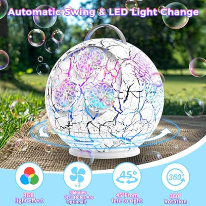 Weilim Spherical LED Bubble Machine for Kids, 45°/360° Rechargeable Blower | 4000+ Bubbles/Min Output, 5-Hour Play, ABS Body, 2 Concentrates for Parties, Birthdays, Weddings and Outdoor Fun - color: Spherical Crackle White