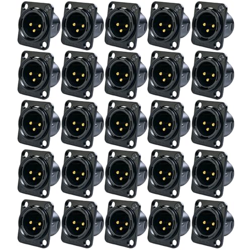 RIVIERA XLR Panel Mount Chassis 3pin Male Black Nickel-Plated Metal Housing and 24K Gold-Plated Contacts(25 Male Black) - color: Black, size: Male