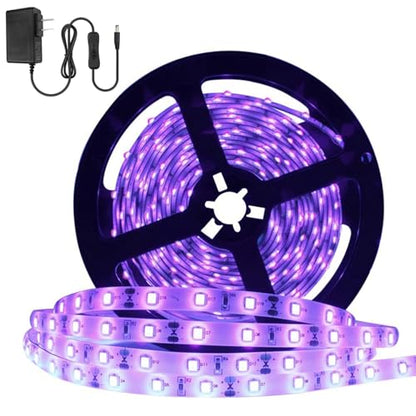 Super Bright 24 Watts UV Black Light LED Strip, 16.4FT/5M 3528 300LEDs 395nm-405nm Waterproof IP65 Blacklight Night Fishing implicitly Party with Power Supply - color: Waterproof, size: 24Watts