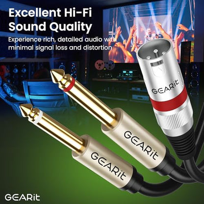 GEARit XLR Male to Dual 1/4 inch Cable (3.3ft) Y-Cable Splitter Adapter Cord TS Mono Stereo, Compatible with Guitar, Bass, Instruments, Mixer, Amps, Speakers, Audio Recording, PC, 3.3 Feet - size: 3.3 Feet
