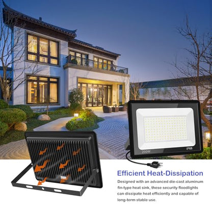 200W LED Flood Light Outdoor, 24000LM Bright Security Light, IP66 Waterproof Outdoor Lights, 5000K Daylight White Floodlight for Garage,Yard,Garden,Stadium,Playground,Arena(2 Pack) - size: 200w-2pack