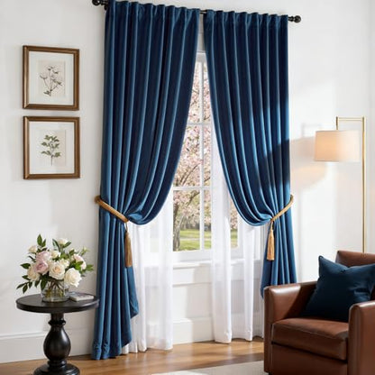 Lazzzy Extra Long Dark Blue Velvet Curtains Rod Pocket 52×108 Inch 2 Panels - color: R | Dark Blue, size: 52"W x 108"L (Pack of 2)