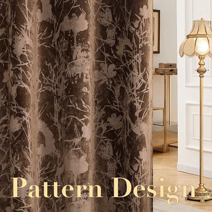 H.VERSAILTEX Velvet Birds and Lotus Curtains for Living Room 84" L, Caramel | Luxury Velvet, Room Darkening, Light Blocking, Noise Reducing, Thermal Insulated, Grommet Top, 52 X 84 Inch, 2 Panels - color: Lotus-caramel, size: 52"W x 84"L (Pack of 2)