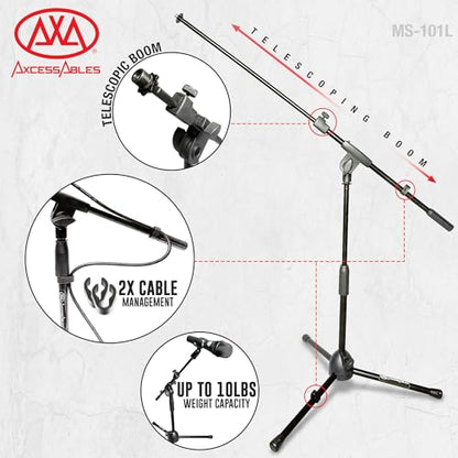 AxcessAbles Short Microphone Stand with 34" Telescoping Boom Arm | Low Profile Mic Tripod for Drums and Guitar Amps - style: 1 Mic Stand