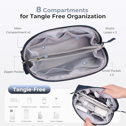 FYY Travel Cable Organizer - 8 Compartments, Lightweight, Water Repellent - color: Navy, size: (L) 9.6"× 5.5"× 3.7"