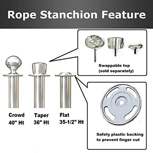 Mirror Taper Top Rope Stanchion in 3 pcs Set, VIP Crowd Control (60" Yellow/Gold Braided) - color: 60" Yellow/Gold Braided