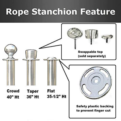 Mirror Taper Top Rope Stanchion in 3 pcs Set, VIP Crowd Control (60" Yellow/Gold Braided) - color: 60" Yellow/Gold Braided