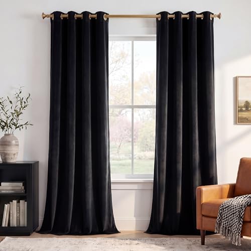 StangH Blackout Velvet Curtains Grommet Thermal, Black, W42 x L90, 2 Panels - color: Black, size: 42"W x 90"L (Pack of 2)