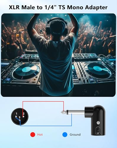 CERRXIAN XLR to 1/4" TS Adapter, Unbalanced 3Pin XLR Male/Female to 90 Degree 6.35mm Mono Male Audio Adapter for Microphone, Mixer, Guitar Amp - size: Male+Female