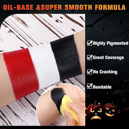 BOBISUKA White Black Red Face Body Paint with 3PCS Sponges Face Painting Kit for Adult Large Capacity Oil Based Paints Palette For Halloween Makeup Clown Joker Devil Cosplay SFX Costume Party - color: SET 03
