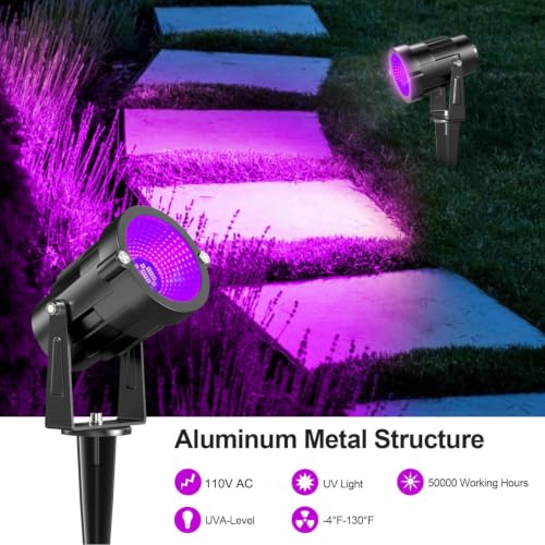 Landscape Lights Outdoor: Black Light Halloween LED Landscape Lighting for Tree Garden Yard Pathway Body Paint Fluorescent Poster | 110V UV Blacklight Spotlights | 4 Pack (UV Blacklight)