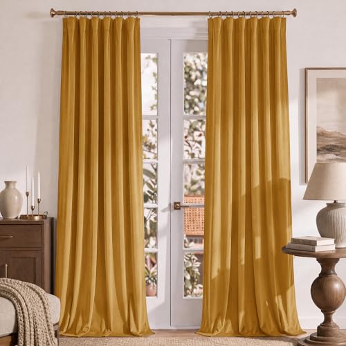 RYB HOME Mustard Yellow Velvet Curtains 84 inches Long for Bedroom - color: Mustard Yellow, size: 52"W x 84"L (Pack of 2)