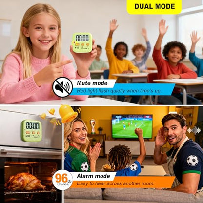Antonki 2 Pack Digital Timer for Kids Classroom Kitchen Timers for Cooking | w/ Battery, Easy to View, Alarm, Mute Mode, Count Down/Up, Magnetic, Kickstand, Hanging, Classroom Timer for Teacher Supplies - color: Light Green