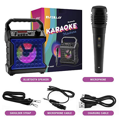 Risebass Portable Karaoke Machine with Microphone with Party Lights for Kids and Adults - Rechargeable USB Speaker Set with Bluetooth, FM Radio SD/TF Card, AUX-in, Birthday Gift for Boys and Girls - color: Blue