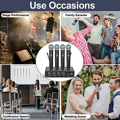 Depusheng R4 Karaoke Wireless Microphones Professional 4 Channels Handheld Wireless Microphone System Metal Dynamic Mic for Karaoke Singing, House Party, Church, Performance - style: 4 Handheld mic