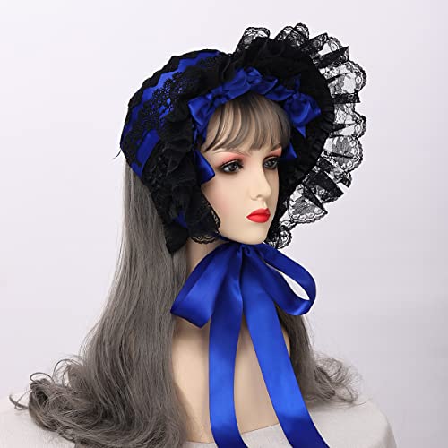 COSDREAMER Girls Women Victorian Bonnets Lace Flowers Tea Party Hats - color: Black Blue