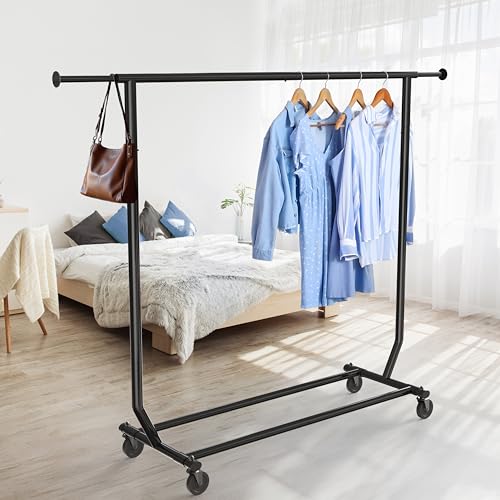 Simple Houseware Supreme Commercial Grade Clothing Garment Rack, Black | Holds Up to 250 lbs, Extendable Width from 50.25 to 75.25 Inches - color: Black, size: Commercial Grade