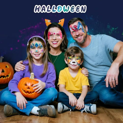 42 Color Face Painting Kit for Party – Non-Toxic Water-Activated Face & Body Paint Palette with Stencils, Brushes & Gems, Long-Lasting, Easy Wash, Ideal for Carnival, Halloween, Cosplay & Festivals