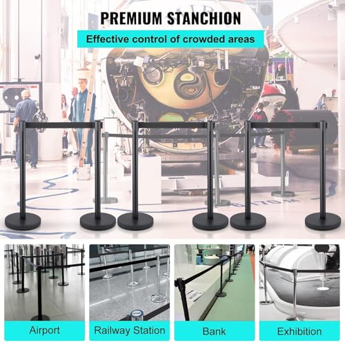 6 Pack Crowd Control Stanchions with 6.5ft Retractable Belts for Events | Sturdy steel posts, 4-way connectors, weighted bases, tool-free setup. Ideal for queues, events, hotels. - color: 6 Pack