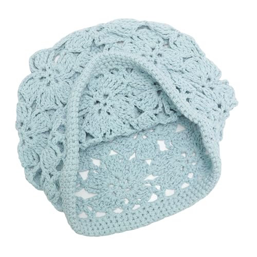 ZLYC Women Cotton Crochet Slouchy Beanie Hat Handmade Knit Summer Skull Cap | Lightweight breathable,boho casual chic look,travel photos festival party,café commute daily wear,beach concert gathering - color: Crochet Blue