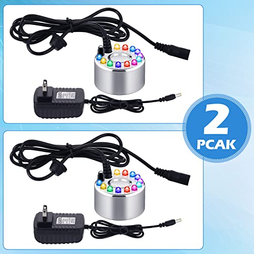 Maitys 2 Pcs Mist Maker Fogger Small Ultrasonic Fog Machine Fountain Halloween Cauldron Mister Fogger Water Garden Pond Foggers Air Humidifier with 12 LED Light Flashes for Party(Light, Alloy)