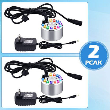 Maitys 2 Pcs Mist Maker Fogger Small Ultrasonic Fog Machine Fountain Halloween Cauldron Mister Fogger Water Garden Pond Foggers Air Humidifier with 12 LED Light Flashes for Party(Light, Alloy)