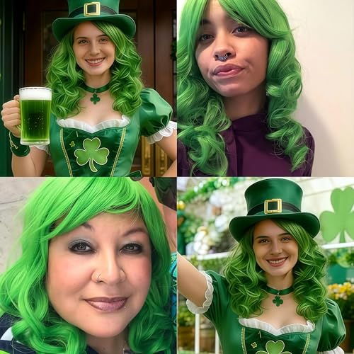 Cying Lin 18" Long Curly Green Beehive Wigs Heat Resistance Fiber Synthetic Hair Party Cosplay Wigs Peluca (Green) - color: Green