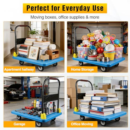 Heavy Duty Platform Cart 1100 lbs Push Cart Dolly with 5 Inch TPR Wheels 35.4 x 23.6 Inch PP Deck Flatbed Cart Platform Truck for Home Garage Warehouse Use Black - color: 1100 Lbs|blue|36x24 Inch