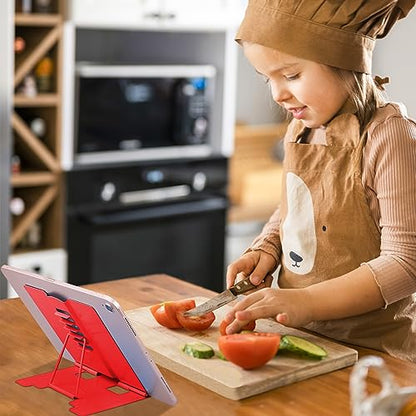 MSDADA Small Desk Book Stand Metal Reading Rest Book Holder Adjustable Cookbook Documents Holder Portable Sturdy Bookstands for Recipes Textbooks Tablet Music Books(Red) - color: Red