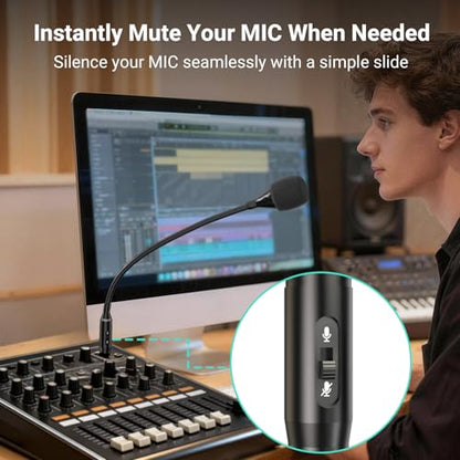 XLR Gooseneck Microphone with Mute Button, 19 Inches Unidirectional Dynamic XLR Mic, Professional for Audio Mixer, Conference，Podium & DJ