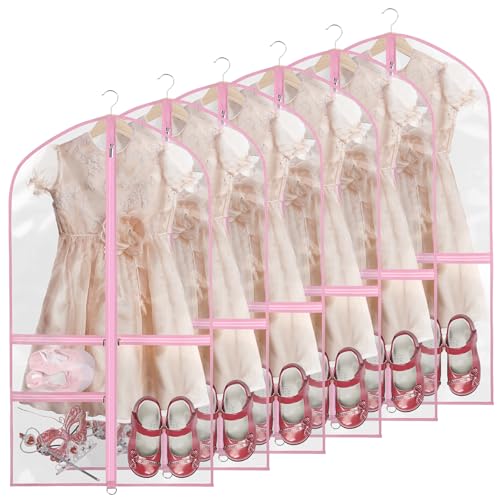 40 Inch Clear Garment Bags for Dance Costumes, 6 Pack, Pink | Dance garment bags for Dancers, 3 Zipper Pocket, Foldable Garment Bags for Hanging Clothes, Competitions & Travel - color: Clear Pink