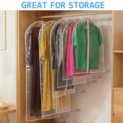 60” All Clear Garment Bags for Travel - PEVA Waterproof Suit Cover with Zipper for Hanging Clothes, long Gowns - Durable Dresser for Closet Storage, Dustproof & Moisture Resistant - 60”/12 Pack - size: 60" -12 Pack