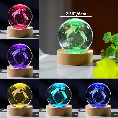 3D Dolphin Gifts for Women - Crystals Ball 60mm Dolphin Figurines Decor Glass Animals Figurine - Birthday Keepsake Paperweight - style: Dolphin
