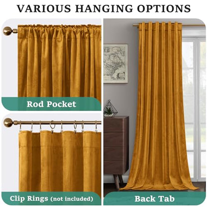 HOMEIDEAS Mustard Yellow Velvet Curtains, 52 x 84 Inches Long Thick and Luxury Room Darkening Thermal Insulated Pocket Back Tab Window Drapes for Living Room, Halloween - color: Mustard Yellow, size: 52"W x 84"L (Pack of 2)