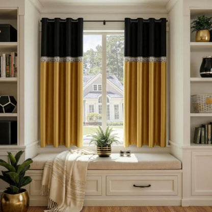 GIGIZAZA Velvet Curtains 63 Inch for Living Room 2 Panels Black Gold - color: Black+gold, size: 52"W x 63"L (Pack of 2)