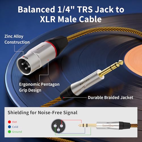 Balanced XLR to 1/4 Inch TRS Audio Cable, Pro Patch Cord for Studio Mixers & Monitors - 6.35mm to XLR Male, 3.3ft (1m) Noise-Free - size: 3.3 Feet, style: XLR Male to 6.35mm