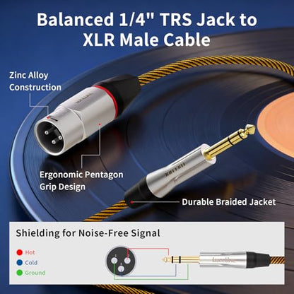 Balanced XLR to 1/4 Inch TRS Audio Cable, Pro Patch Cord for Studio Mixers & Monitors - 6.35mm to XLR Male, 3.3ft (1m) Noise-Free - size: 3.3 Feet, style: XLR Male to 6.35mm