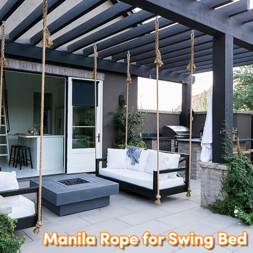 Manila Rope 1.5 Inch X 150 Ft, Natural Hemp Rope 4 Strand Twisted, Large Thick Heavy Duty Multipurpose for Swing Bed, Camping, Tug of War, Docks, DIY Projects. - size: 150 feet, style: 1.5 inch